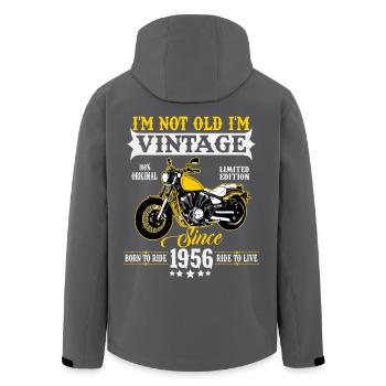 1956 Vintage Motorcycle Birthday Vintage Gift - Men’s Recycled Softshell Jacket by Stanley/Stella - black - Back - AI Model Male 185 light (185cm)