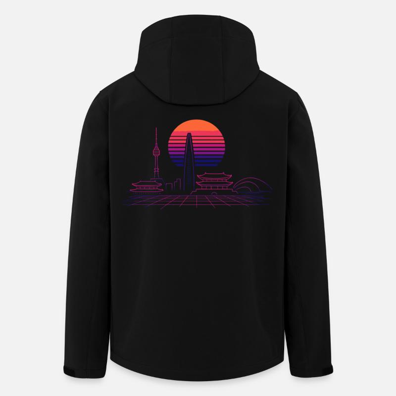 Sunset Skyline Neon Asia Séoul - Veste softshell homme en polyester recyclé Stanley/Stella - noir