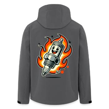 Cheerful spark plug on fire - Men’s Recycled Softshell Jacket by Stanley/Stella - black - Back - AI Model Male 185 light (185cm)