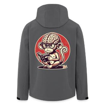 Nerd-Affe mit großem Geirn liest ein Buch - Recycelte Männer Softshell-Jacke von Stanley/Stella - Schwarz - Hinten - AI Model Male 185 light (185cm)