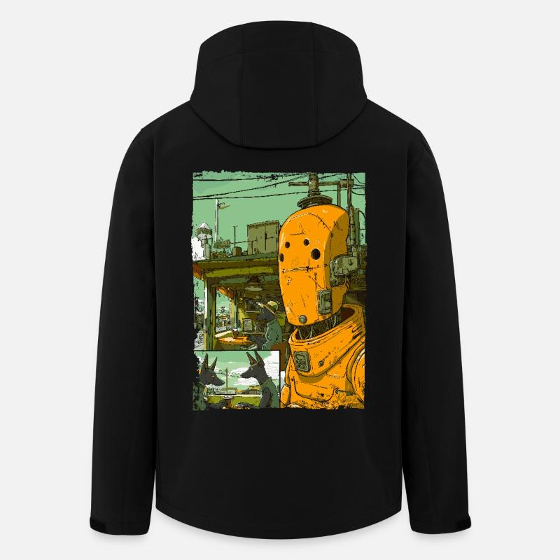 Cartoon einer Sci-Fi-Dystopie mit Roboter - Recycelte Männer Softshell-Jacke von Stanley/Stella - Schwarz