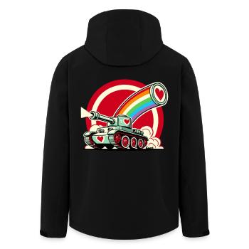 Rainbow Tank, Shoots Hearts of Love - Men’s Recycled Softshell Jacket by Stanley/Stella - black - Back - AI Model Male 185 light (185cm)