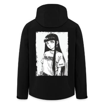 Japanese Cartoon Girl and Politics - Men’s Recycled Softshell Jacket by Stanley/Stella - black - Back - AI Model Male 185 light (185cm)