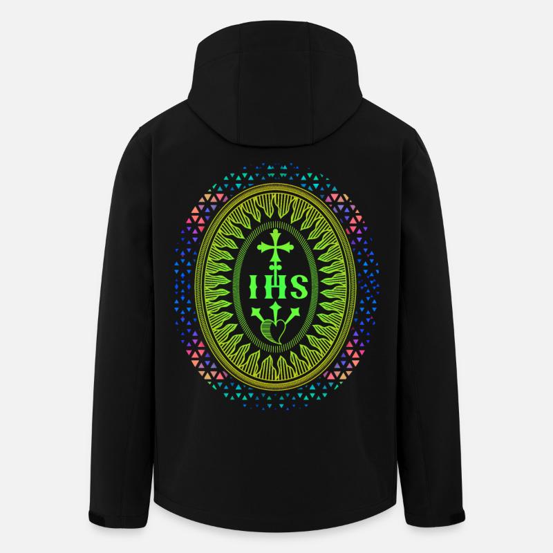Jesus, Jesus Kristus, IHS jesuitter, jesuiterorden - Stanley/Stella herre softshelljakke i genanvendt polyester - sort