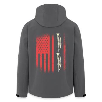 Amerikanische Flagge Mit Trompeten Motiv - Recycelte Männer Softshell-Jacke von Stanley/Stella - Schwarz - Hinten - AI Model Male 185 light (185cm)