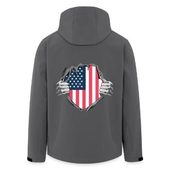 American flag unveiling design - Men’s Recycled Softshell Jacket by Stanley/Stella - black - Back - AI Model Male 185 light (185cm)