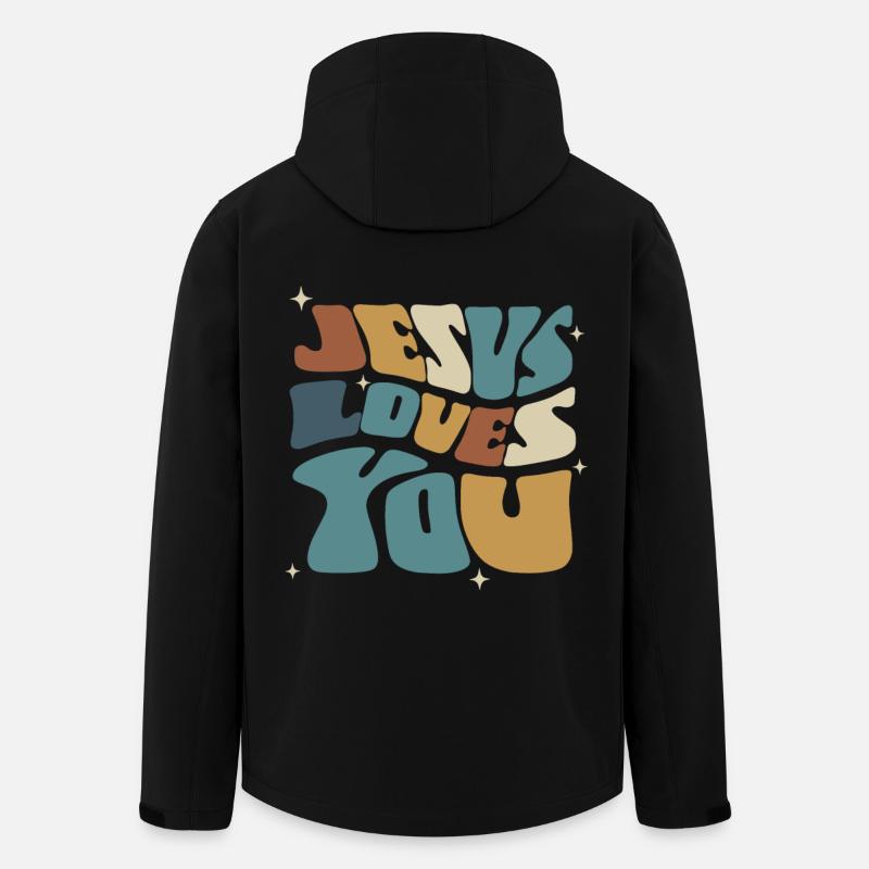 Jesus älskar dig andligt budskap - Softshelljacka herr i återvunnen polyester Stanley/Stella - svart