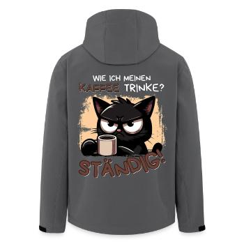 Kaffee. Ständig. Schwarze Katze mit Koffeinblick - Recycelte Männer Softshell-Jacke von Stanley/Stella - Schwarz - Hinten - AI Model Male 185 light (185cm)