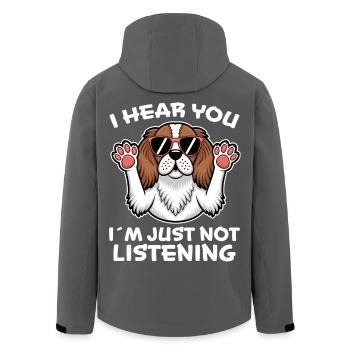 Cavalier King Charles Spaniel Saying Dog Gift - Men’s Recycled Softshell Jacket by Stanley/Stella - black - Back - AI Model Male 185 light (185cm)