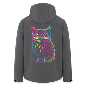 Owl Colorful Pop Art Owl Eagle Owl Rainbow Colors - Men’s Recycled Softshell Jacket by Stanley/Stella - black - Back - AI Model Male 185 light (185cm)