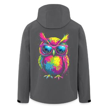 Owl Colorful Pop Art Owl Eagle Owl Rainbow Colors - Men’s Recycled Softshell Jacket by Stanley/Stella - black - Back - AI Model Male 185 light (185cm)