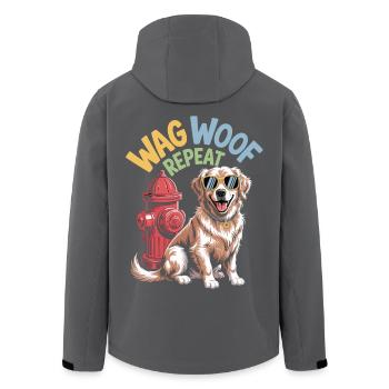Wag Woof Repeat - Stylish Dog with Sunglasses - Men’s Recycled Softshell Jacket by Stanley/Stella - black - Back - AI Model Male 185 light (185cm)