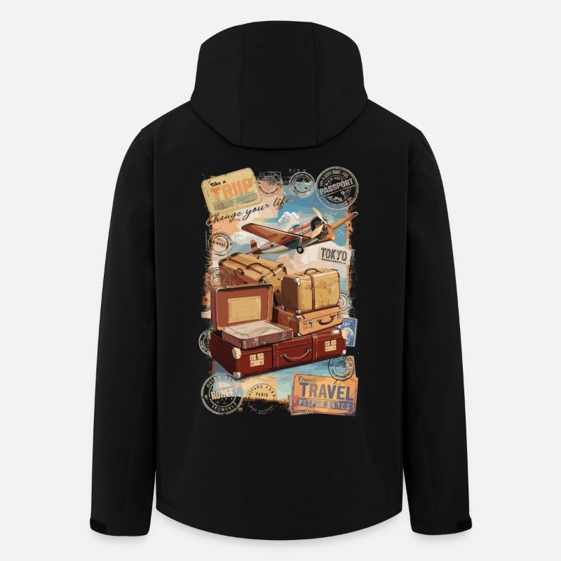 Vintage Reise Flugzeug Shirt - Recycelte Männer Softshell-Jacke von Stanley/Stella - Schwarz