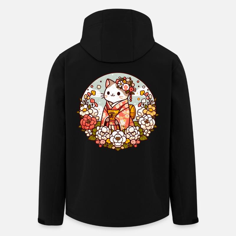 Kimono chat avec des fleurs - Veste softshell homme en polyester recyclé Stanley/Stella - noir