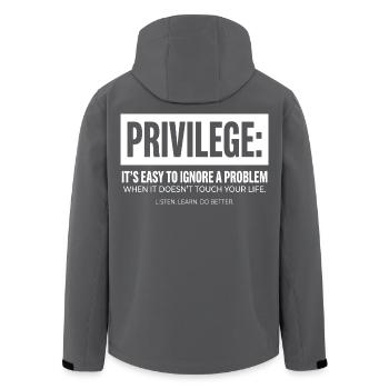 Privilege Statement Typography Text Motif - Men’s Recycled Softshell Jacket by Stanley/Stella - black - Back - AI Model Male 185 light (185cm)