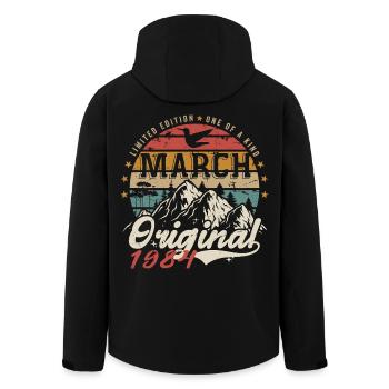 Genial seit März 1984 | Geburtstag März 1984 - Recycelte Männer Softshell-Jacke von Stanley/Stella - Schwarz - Hinten - AI Model Male 185 light (185cm)