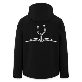 Lesen & Wein Line Art Buch Weinglas - Recycelte Männer Softshell-Jacke von Stanley/Stella - Schwarz - Hinten - AI Model Male 185 light (185cm)