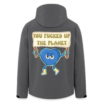Climate activist retro mascot - Men’s Recycled Softshell Jacket by Stanley/Stella - black - Back - AI Model Male 185 light (185cm)