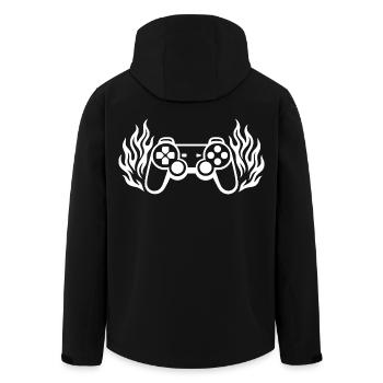 Manette Flames, graphismes de manette en flammes - Veste softshell homme en polyester recyclé Stanley/Stella - noir - Dos - AI Model Male 185 light (185cm)