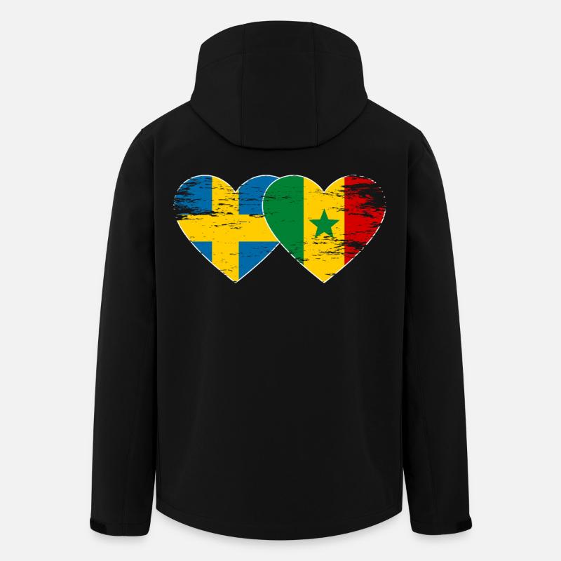 Suède Sénégal Drapeau Coeur utilisé - Veste softshell homme en polyester recyclé Stanley/Stella - noir