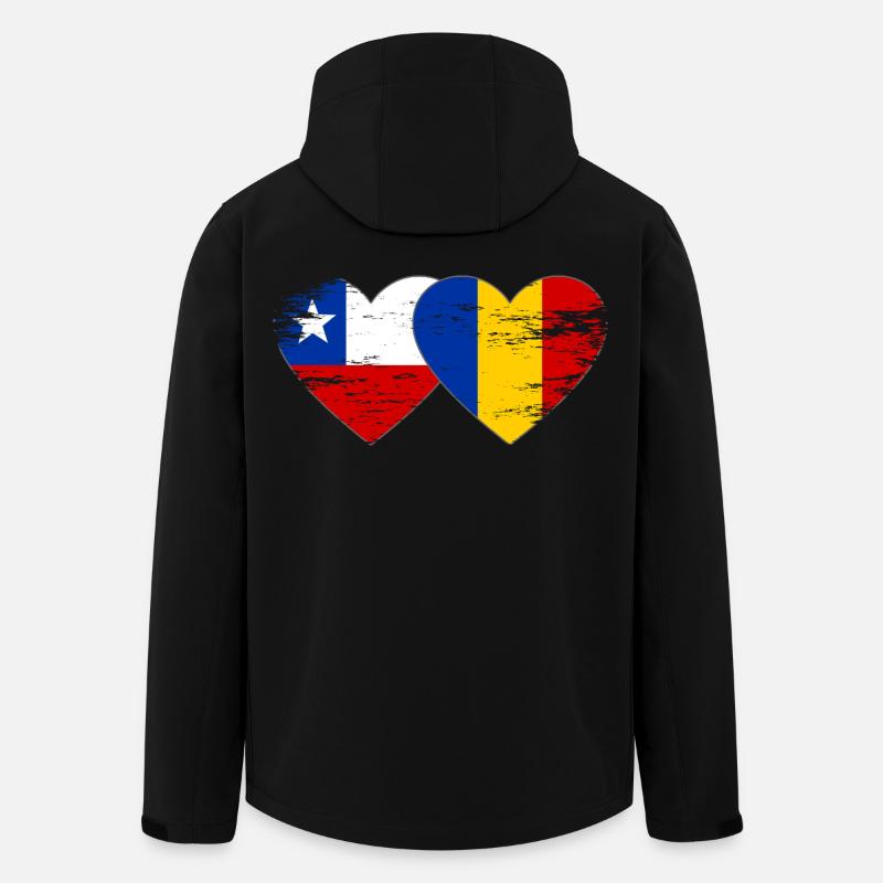 Cœur du drapeau Chili-Roumanie utilisé - Veste softshell homme en polyester recyclé Stanley/Stella - noir