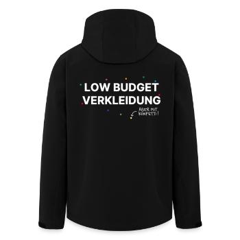 Low Budget Kostüm – mit Konfetti! Karneval Spaß - Recycelte Männer Softshell-Jacke von Stanley/Stella - Schwarz - Hinten - AI Model Male 185 light (185cm)