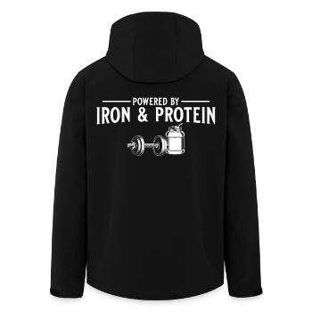 Propulsés par le fer et les protéines - Conception de salles de sport - Veste softshell homme en polyester recyclé Stanley/Stella - noir - Dos - AI Model Male 185 light (185cm)
