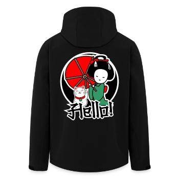 Japanese cat and women are friends - Men’s Recycled Softshell Jacket by Stanley/Stella - black - Back - AI Model Male 185 light (185cm)