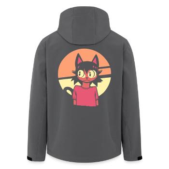 half anime girl half retro cat - Men’s Recycled Softshell Jacket by Stanley/Stella - black - Back - AI Model Male 185 light (185cm)