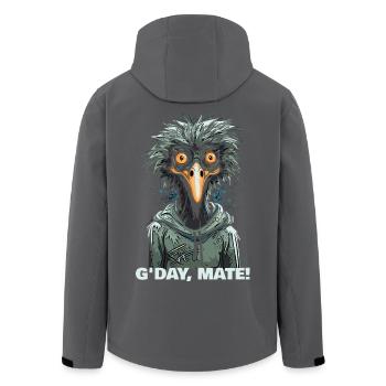 G'day Mate: Australischer Emu Cartoon - Recycelte Männer Softshell-Jacke von Stanley/Stella - Schwarz - Hinten - AI Model Male 185 light (185cm)