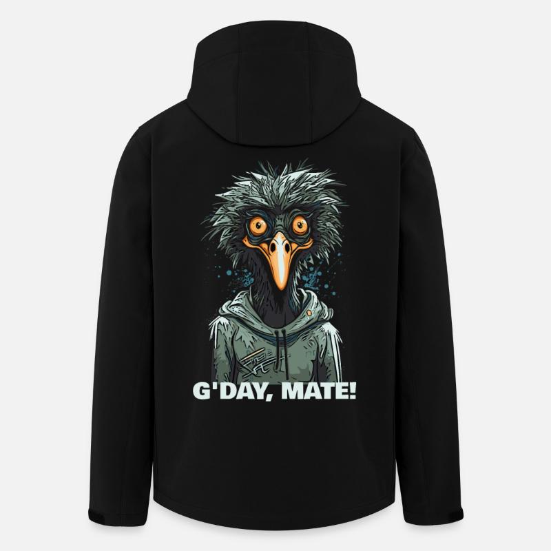 G'day Mate: Australian Emu Cartoon - Men’s Recycled Softshell Jacket by Stanley/Stella - black