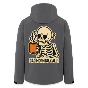 mauvaise salutation matinale, squelette fatigué avec du café - Veste softshell homme en polyester recyclé Stanley/Stella - noir - Dos - AI Model Male 185 light (185cm)