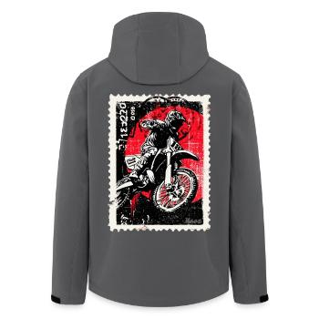 Pilote de motocross devant un timbre-poste soleil rouge - Veste softshell homme en polyester recyclé Stanley/Stella - noir - Dos - AI Model Male 185 light (185cm)