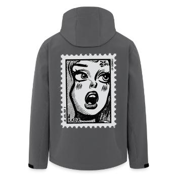 Femme de bande dessinée en état de choc – Timbre-poste Pop Art - Veste softshell homme en polyester recyclé Stanley/Stella - noir - Dos - AI Model Male 185 light (185cm)
