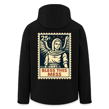 Segne dieses Chaos – Engel Briefmarke - Recycelte Männer Softshell-Jacke von Stanley/Stella - Schwarz - Hinten - AI Model Male 185 light (185cm)