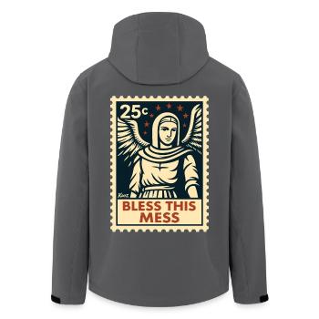 Segne dieses Chaos – Engel Briefmarke - Recycelte Männer Softshell-Jacke von Stanley/Stella - Anthrazit - Hinten - AI Model Male 185 light (185cm)