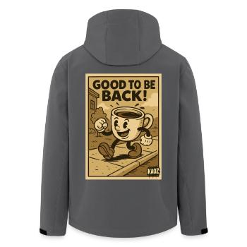 Fröhliche Kaffeetasse geht spazieren - Recycelte Männer Softshell-Jacke von Stanley/Stella - Schwarz - Hinten - AI Model Male 185 light (185cm)