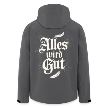 Alles wird gut Spruch mit Federn und Glanz - Recycelte Männer Softshell-Jacke von Stanley/Stella - Schwarz - Hinten - AI Model Male 185 light (185cm)