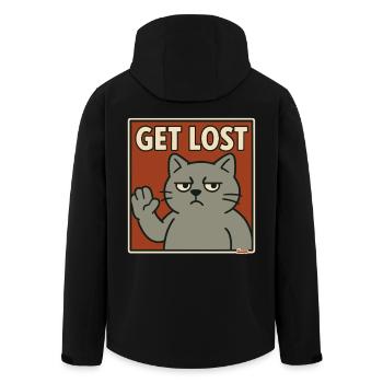 Annoyed cat with saying: Get out - Men’s Recycled Softshell Jacket by Stanley/Stella - black - Back - AI Model Male 185 light (185cm)