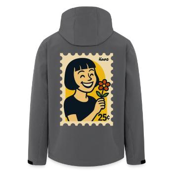 Cheerful Woman with Flower Retro Design - Men’s Recycled Softshell Jacket by Stanley/Stella - black - Back - AI Model Male 185 light (185cm)