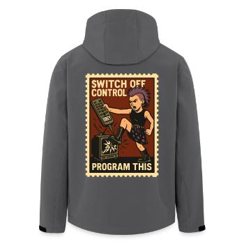 Punk tritt Fernseher mit Fernbedienung in der Hand - Recycelte Männer Softshell-Jacke von Stanley/Stella - Schwarz - Hinten - AI Model Male 185 light (185cm)