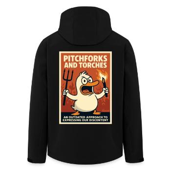 Angry duck with torch and pitchfork - Men’s Recycled Softshell Jacket by Stanley/Stella - black - Back - AI Model Male 185 light (185cm)