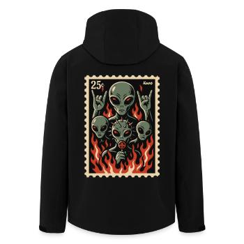 Aliens mit Maske und Feuer - Recycelte Männer Softshell-Jacke von Stanley/Stella - Schwarz - Hinten - AI Model Male 185 light (185cm)