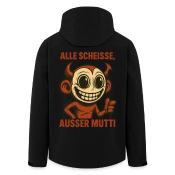 Grinsender Teufel mit Spruch über die gute Mutter - Recycelte Männer Softshell-Jacke von Stanley/Stella - Schwarz - Hinten - AI Model Male 185 light (185cm)