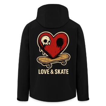 Herz mit Totenkopf auf Skateboard - Recycelte Männer Softshell-Jacke von Stanley/Stella - Schwarz - Hinten - AI Model Male 185 light (185cm)