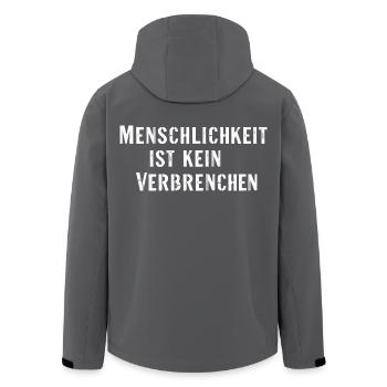 Statement Spruch Menschlichkeit kein Verbrechen - Recycelte Männer Softshell-Jacke von Stanley/Stella - Anthrazit - Hinten - AI Model Male 185 light (185cm)