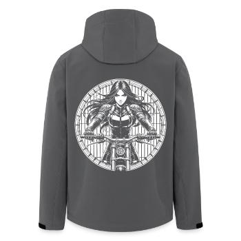 Cooles Bikerin Design im japanischen Comic-Stil - Recycelte Männer Softshell-Jacke von Stanley/Stella - Schwarz - Hinten - AI Model Male 185 light (185cm)