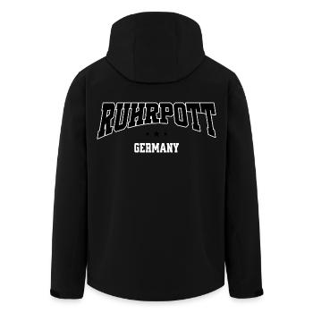 Accueil du Lettrage Ruhrpott Industrie - Veste softshell homme en polyester recyclé Stanley/Stella - noir - Dos - AI Model Male 185 light (185cm)