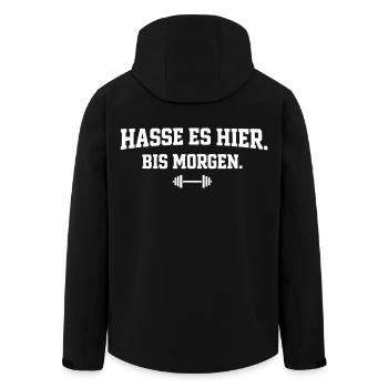 Hasse Es Hier Bis Morgen Bodybuilding Statement - Recycelte Männer Softshell-Jacke von Stanley/Stella - Schwarz - Hinten - AI Model Male 185 light (185cm)