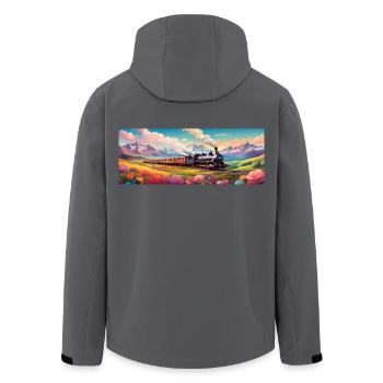 Nostalgic Railway Train with Steam Locomotive - Men’s Recycled Softshell Jacket by Stanley/Stella - black - Back - AI Model Male 185 light (185cm)